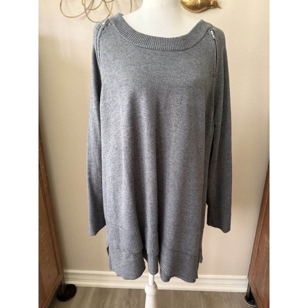 Prescott New York Gray Tunic Sweater Dress 2X Zip Shoulder Soft Knit